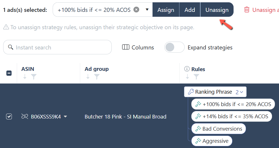 Easier way to unassign 1 rule from the rule stack